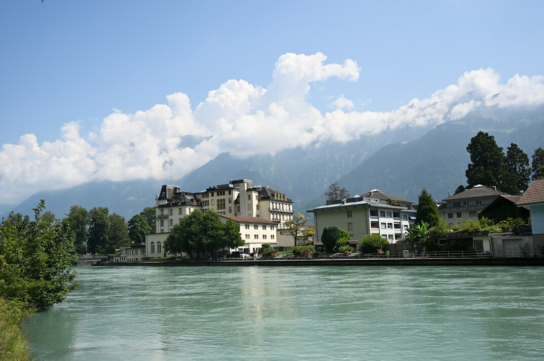swiss alps landscape with bank