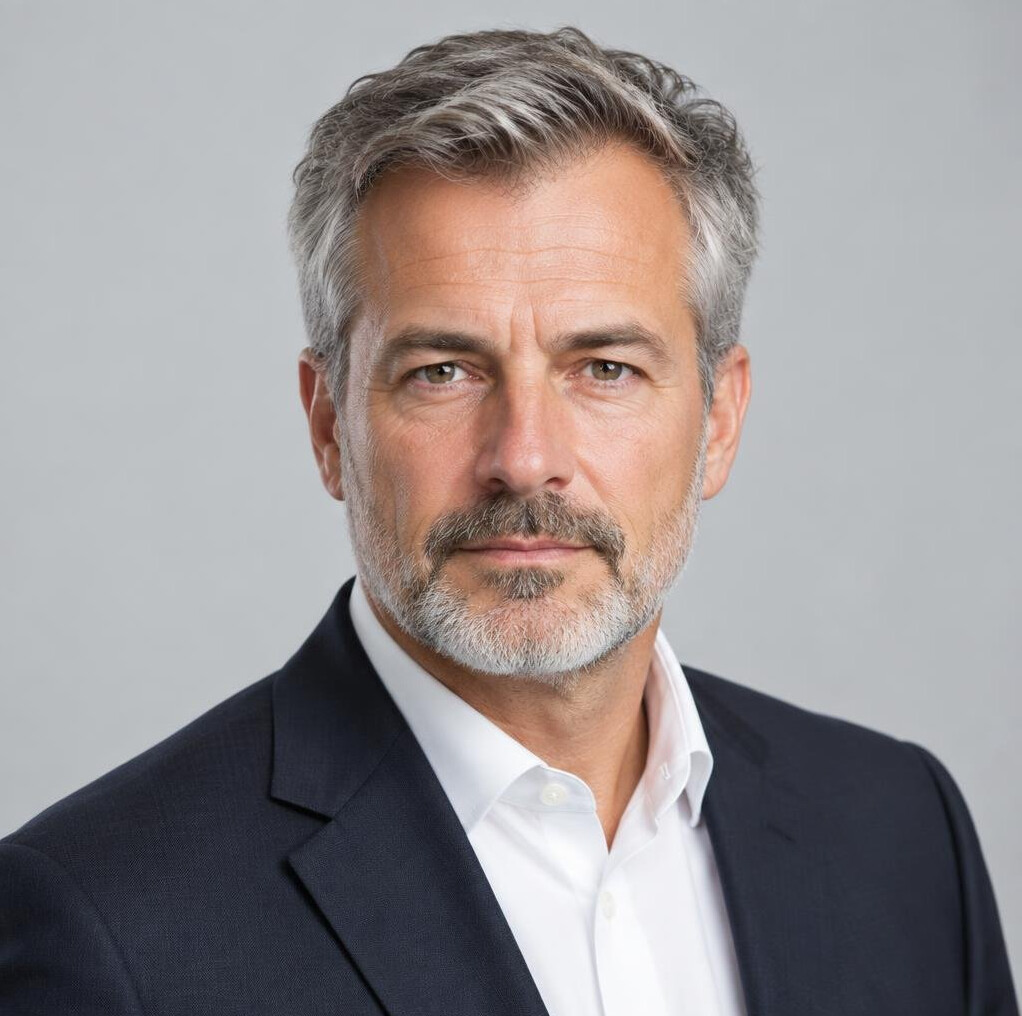 Studio portrait of a Swiss man legal counsel in his fifties